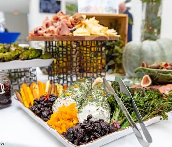 Charcuterie foods presented on a table, with a "Farm to Table" theme. Photo by Bellini Studios.