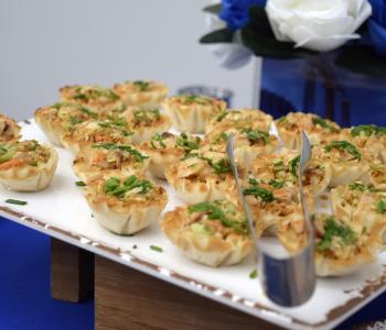Closeup of a phyllo cup appetizer display