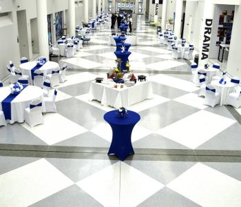 Tables set up at University at Buffalo's Center for the Arts