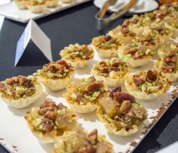 Closeup of a phyllo tart appetizer display