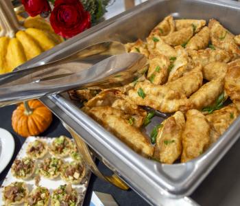 Chicken lemongrass potstickers ready to be served.